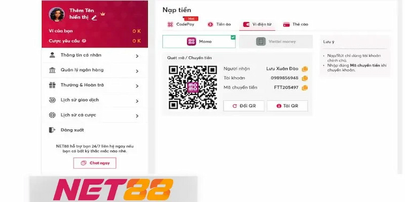 Các Phương Thức Nạp Tiền Net88